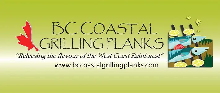 A green background with the words bc coastal grilling planks in front.