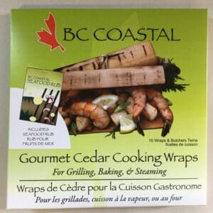 A box of gourmet cedar cooking wraps for grilling, baking and steaming.