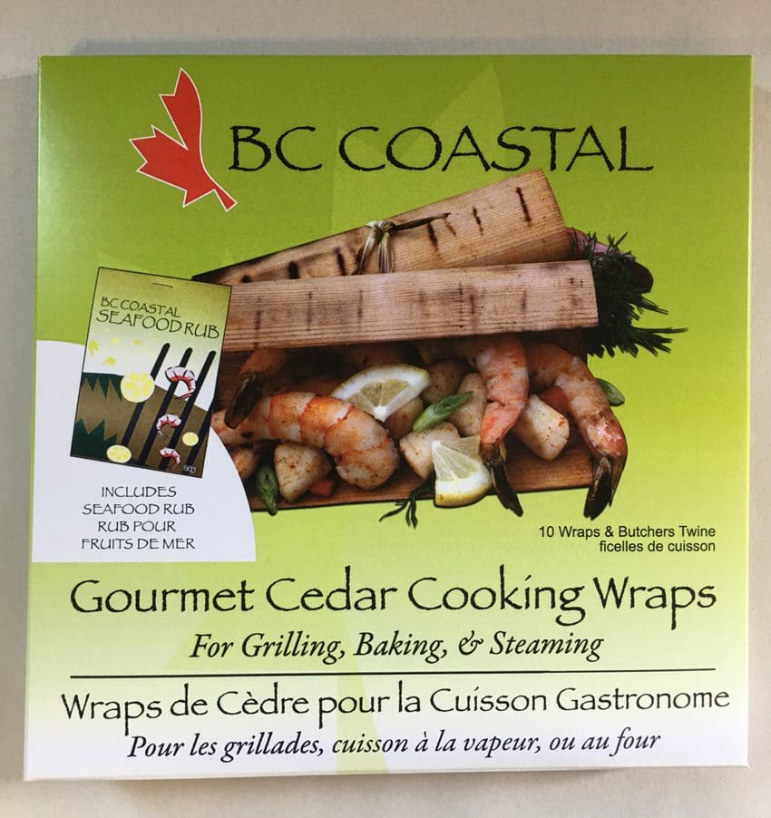 A box of gourmet cedar cooking wraps for grilling, baking and steaming.